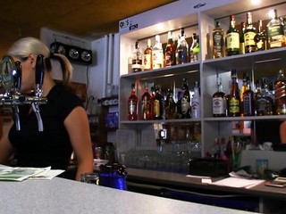 Lonely bartender got money for beer with penetrating her miniature vagina
